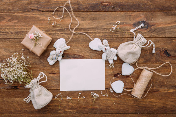 card mockup with flowers and decorations. wedding concept - Zdjęcie, obraz