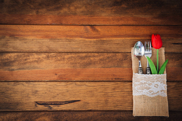 Simple table settings on wooden background - Valokuva, kuva