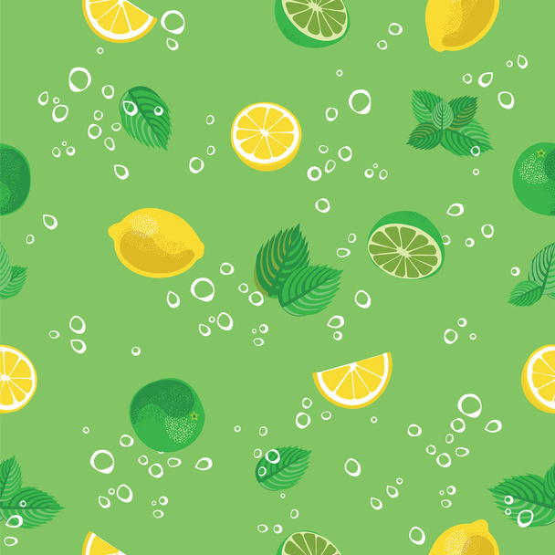 Мохіто коктейль лайм лимонна м'ята і бульбашки зелений безшовний векторний візерунок фон
 - Вектор, зображення