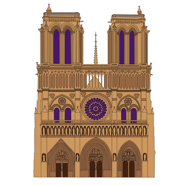 Στον καθεδρικό ναό Notre Dame του Παρισιού, Γαλλία. Εικονογράφηση φορέας απομονωθεί. - Διάνυσμα, εικόνα