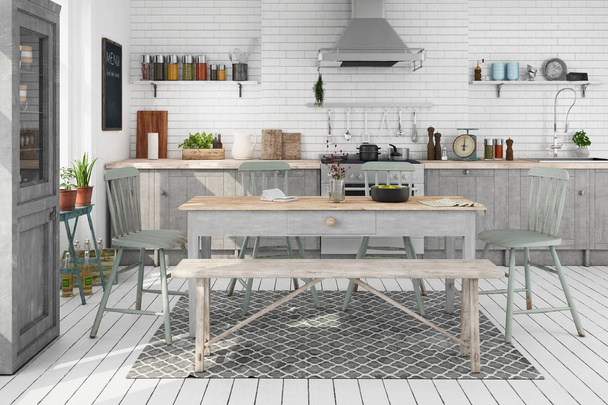 3d render of scandinavia kitchen - Foto, afbeelding