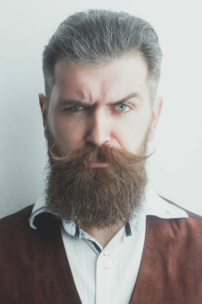bearded man, brutal caucasian hipster with serious face - Photo, Image