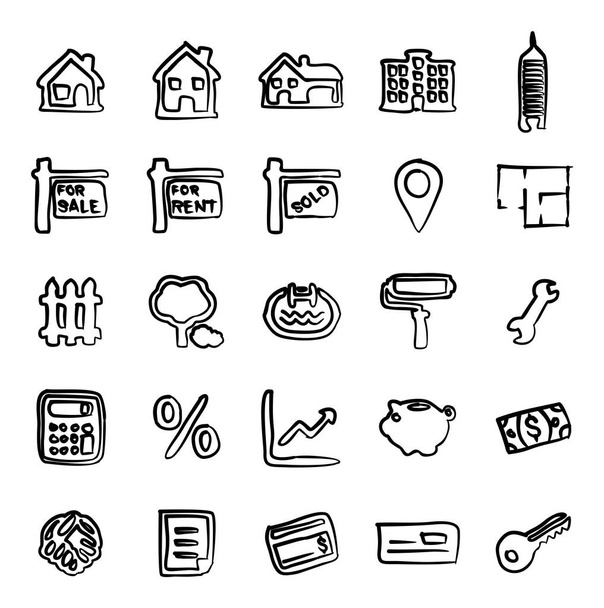 Real Estate Market Icons Freehand  - Διάνυσμα, εικόνα