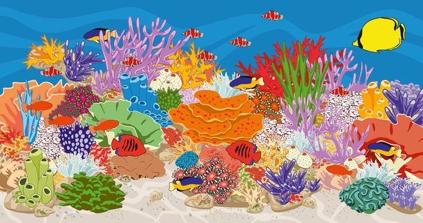 Arrecife de coral en el océano
 - Vector, Imagen