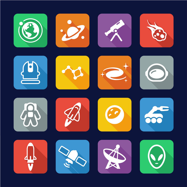 Space Icons Flat Design - Vector, afbeelding