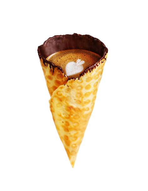 coffee in a waffle cone - Photo, Image
