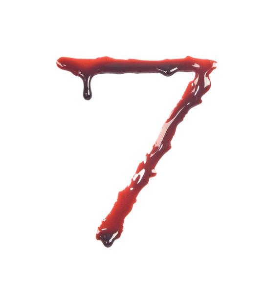 Gocciolamento di sangue numero 7 isolato su bianco
 - Foto, immagini