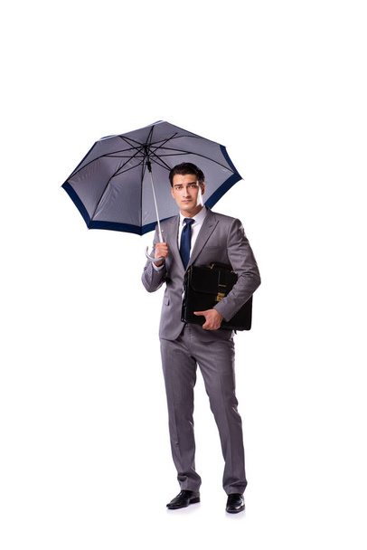 Бізнесмен з парасолькою ізольований на білому тлі
 - Фото, зображення