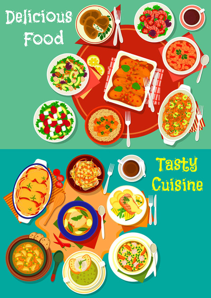 Набор иконок здорового питания для дизайна меню ужина
 - Вектор,изображение