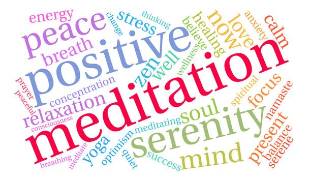 Meditáció szó felhő - Vektor, kép