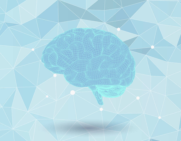 wireframe brain on polygonal connection dots BG - Vector, Image