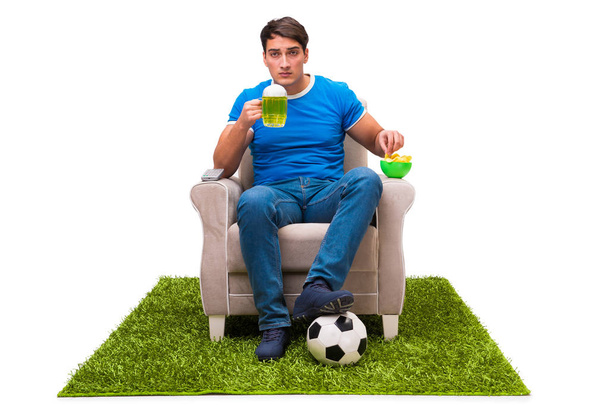 Mann beobachtet Sport isoliert auf weißem Hintergrund - Foto, Bild