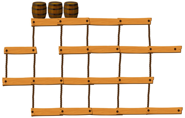 Wooden bars and ropes with barrels on top - Vector, Image