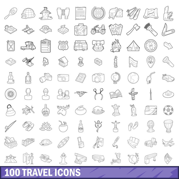 Ensemble de 100 icônes de voyage, style contour
 - Vecteur, image
