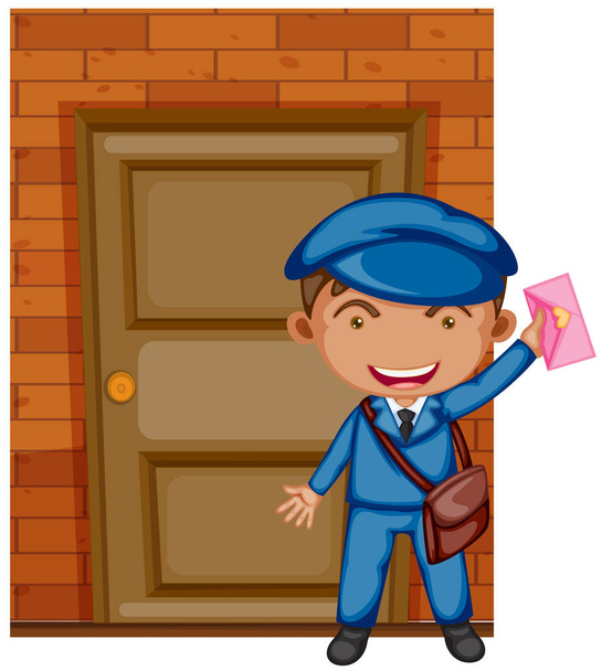 Postman delivering letter at the door - Vector, Image