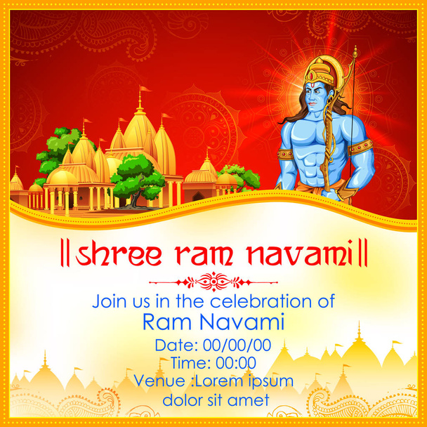 Lord Rama with bow arrow in Ram Navami - Vector, Image