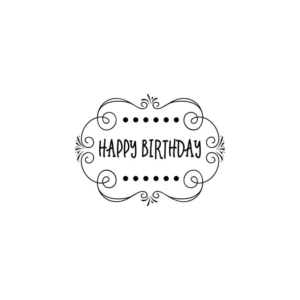 Badge as part of the design - Happy Birthday Sticker, stamp, logo - for design, hands made. With the use of floral elements, calligraphy and lettering - Vecteur, image