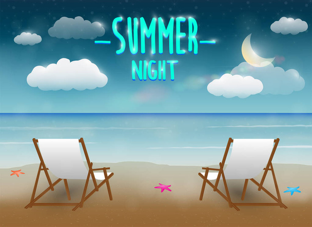 summer night with a chair and beach sea background  - Вектор, зображення