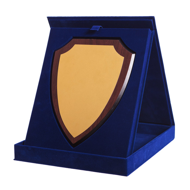 pajzs alakú trófeát egy kék díj doboz - Fotó, kép