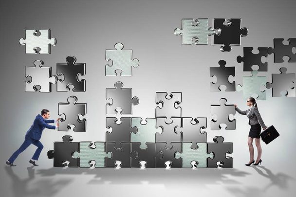 Concept d'entreprise de travail d'équipe avec des pièces de puzzle - Photo, image