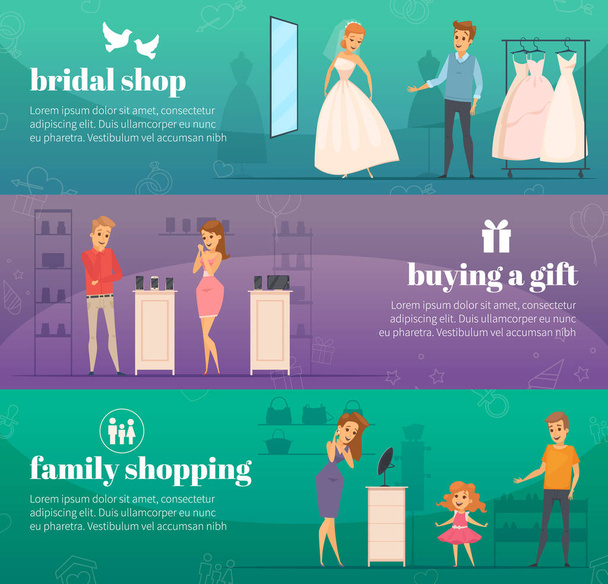 Trying Shop Flat People Banner Set - Vector, Image