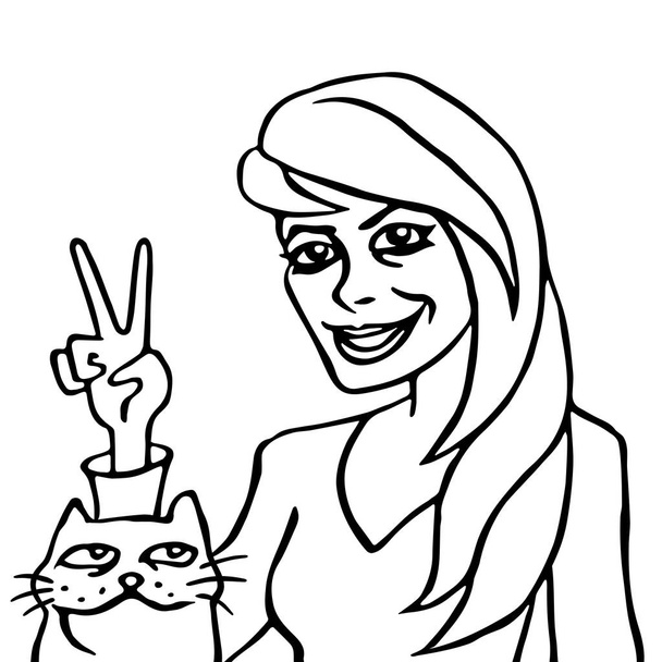 Girl and Her Cat vector illustration - Вектор,изображение