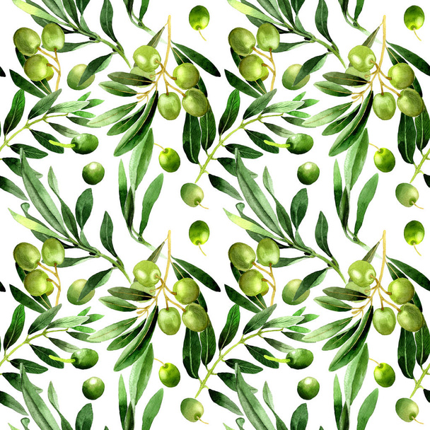 Olive tree pattern in a watercolor style isolated. - Photo, Image