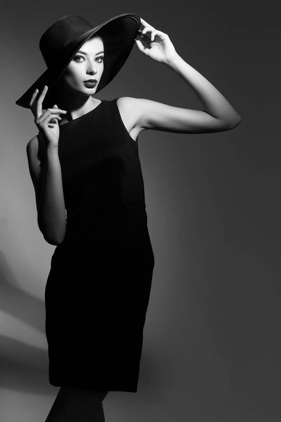 fashion woman in black hat - Photo, Image