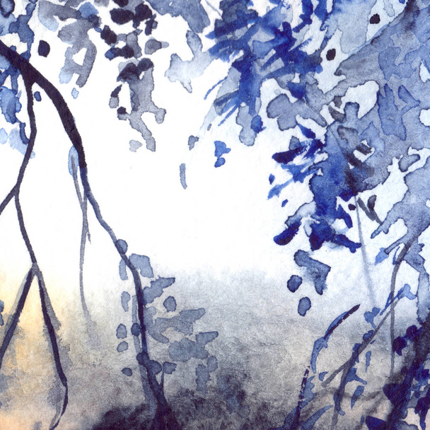 Watercolor navy blue foliage abstract texture background - Foto, afbeelding