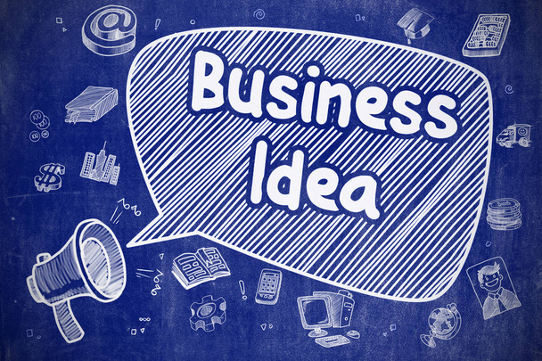 Business Idea - Hand Drawn Illustration on Blue Chalkboard. - Foto, imagen