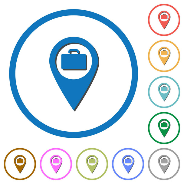 Almacenamiento de equipaje Iconos de ubicación de mapas GPS con sombras y contornos
 - Vector, Imagen
