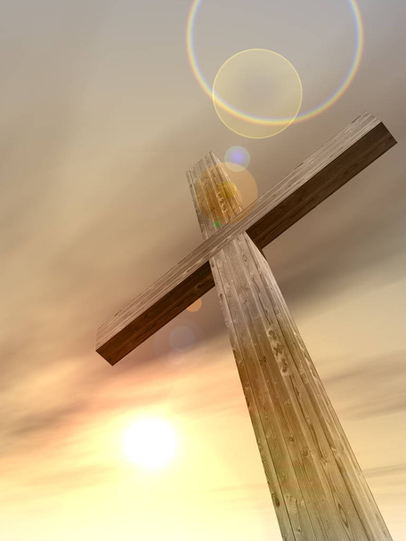 günbatımı gökyüzü ile dini Hıristiyan çapraz - Fotoğraf, Görsel