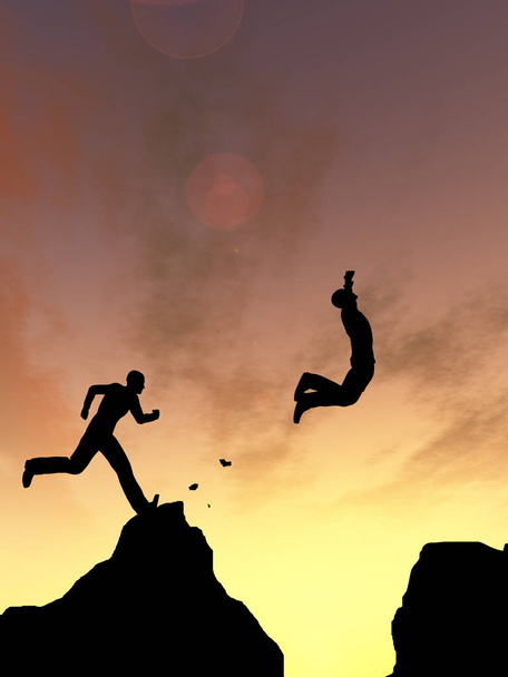 мужчины, прыгающие через скалу
 - Фото, изображение