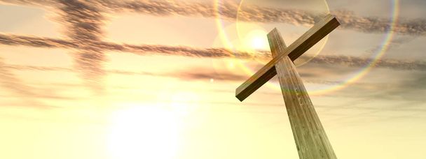 θρησκευτικές χριστιανικός Σταυρός με ηλιοβασίλεμα του ουρανού - Φωτογραφία, εικόνα