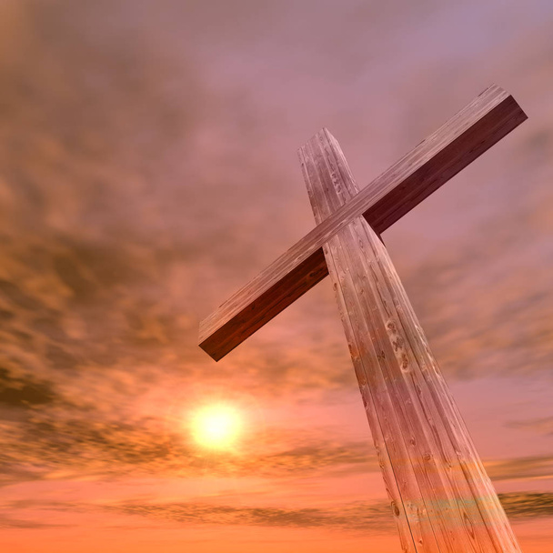 religious christian cross with sunset sky - Photo, Image