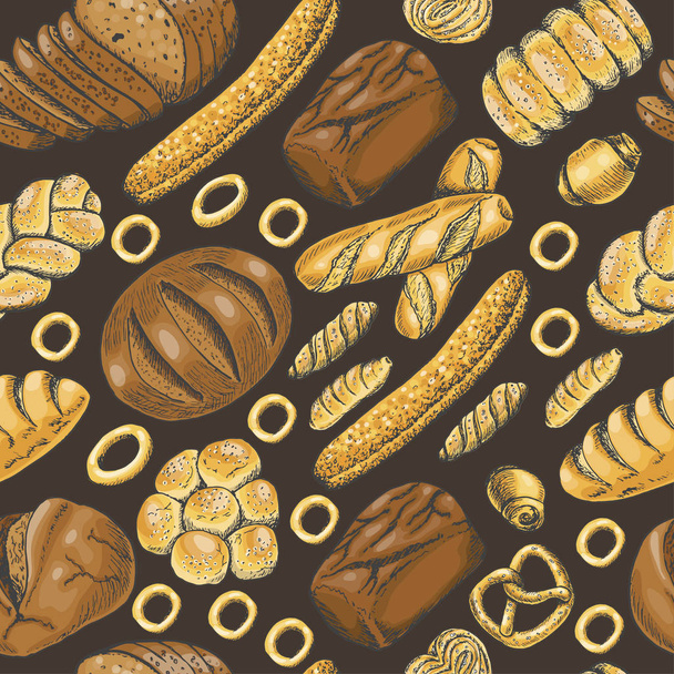 Seamless pattern with a variety of bakery products - Wektor, obraz