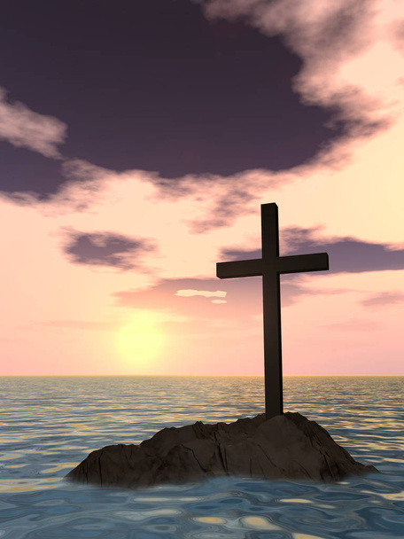 cruz cristã religiosa com céu por do sol
 - Foto, Imagem