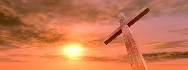 vallásos keresztény kereszt napnyugtakor ég - Fotó, kép