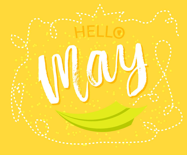 Spring greetings to the month of May design in yellow background with paper origami plane was drawing to a seasonal marketing promotion. Vector . - Vektor, kép