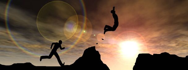 miehet hyppäävät jyrkänteeltä
 - Valokuva, kuva