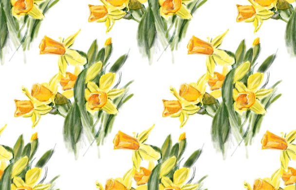 Yellow daffodils pattern - Foto, Imagen