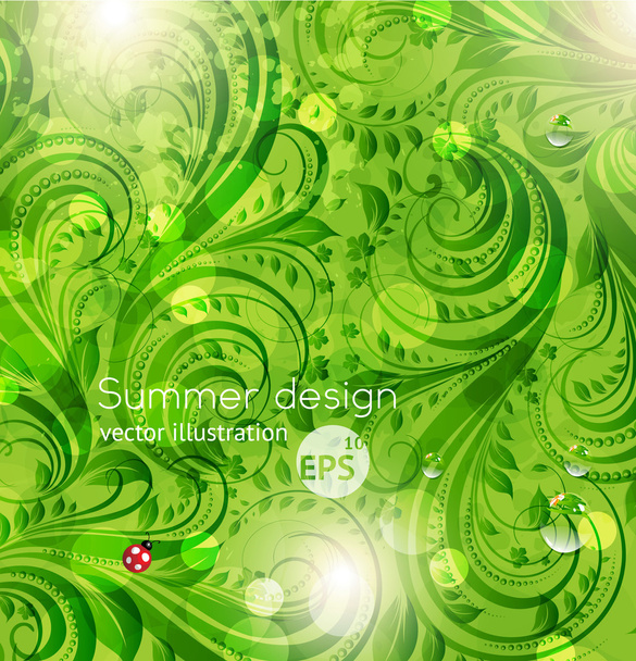 αφηρημένο φωτεινό καλοκαίρι διάνυσμα floral φόντο με λουλούδια, πασχαλίτσα και ήλιος λάμπει - Διάνυσμα, εικόνα