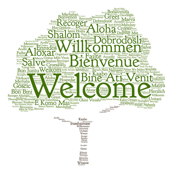 Üdvözöljük vagy üdvözlés nemzetközi szó felhő  - Fotó, kép