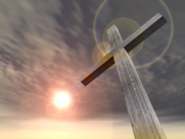 günbatımı gökyüzü ile dini Hıristiyan çapraz - Fotoğraf, Görsel