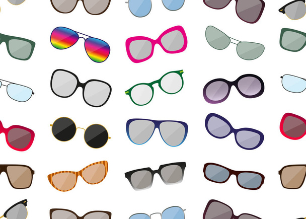 Seamless pattern with sunglasses. Colored spectacle frames. Different shapes. Vector illustration - Vector, Image