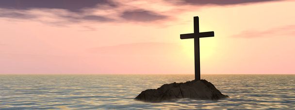 релігійний християнський хрест з небом заходу сонця
 - Фото, зображення
