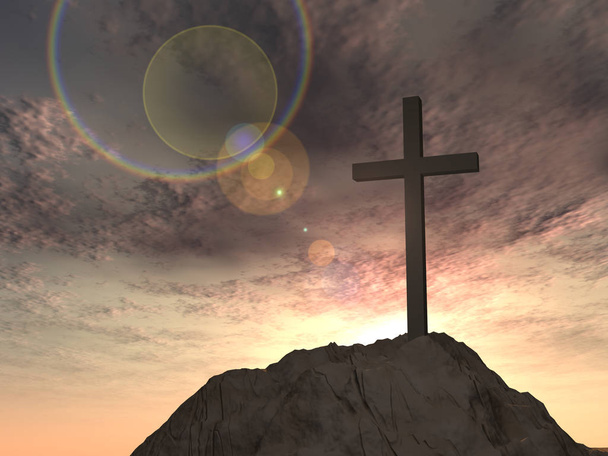 religieuze christelijke kruis met avondrood - Foto, afbeelding