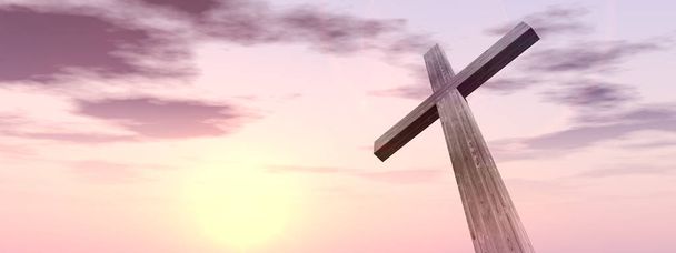 cruz cristã religiosa com céu por do sol
 - Foto, Imagem