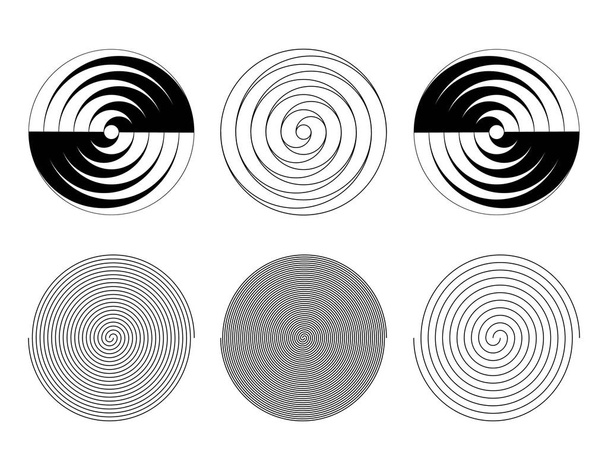 Zestaw spirala okrągłe kształty. Elementy projektu prosty czarno-biały wektor i logo. - Wektor, obraz