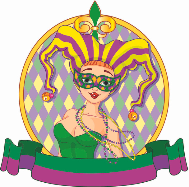 Mardi Gras harlequin lady  - Vector, afbeelding